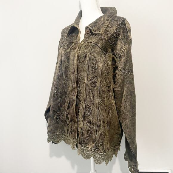 Flashback vintage brown embroidered lace sequin jacket button down size 3X - Picture 7 of 9